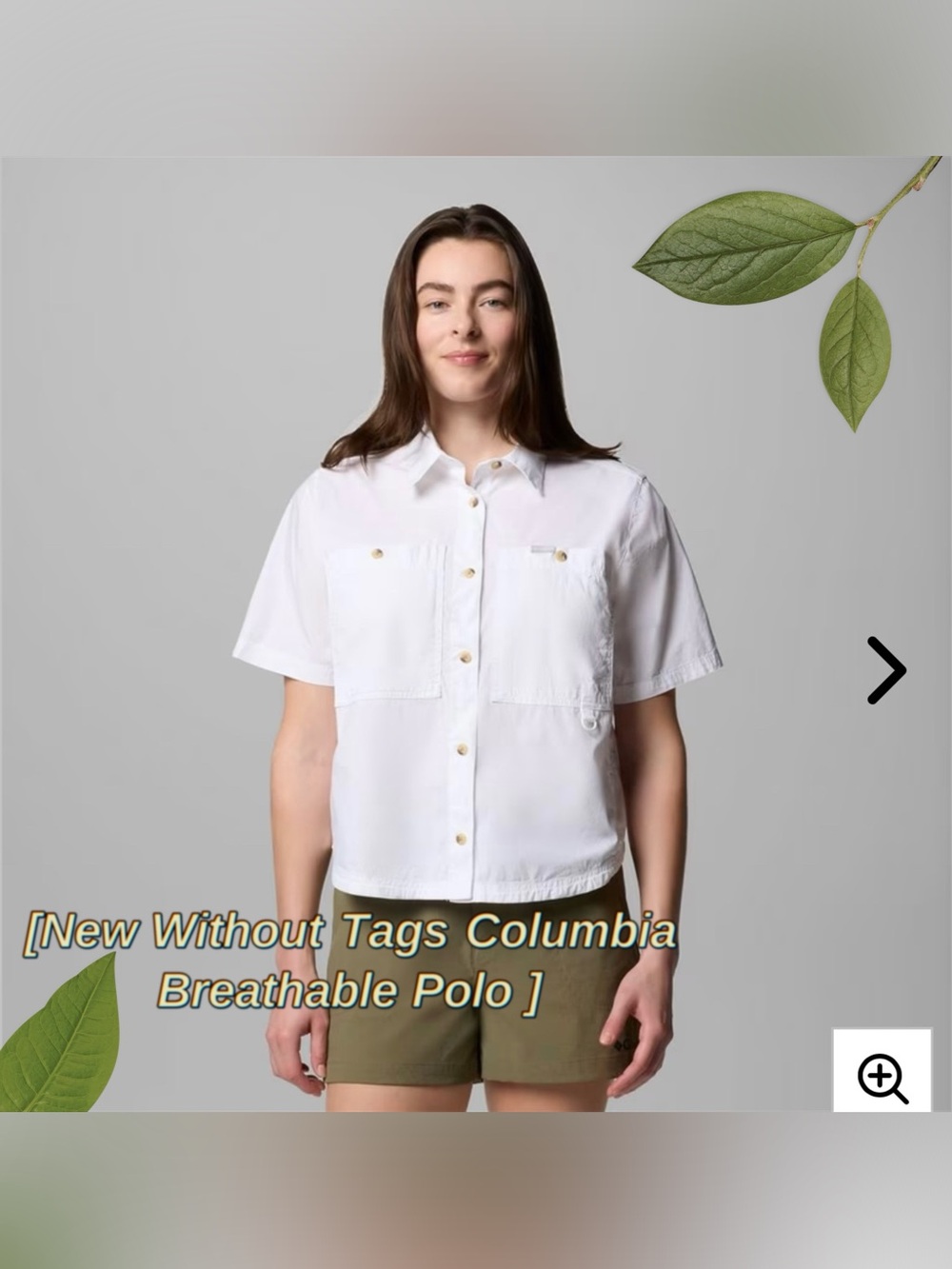 NWOT Columbia Athletic Cropped White Button-Front Short Sleeve Shirt